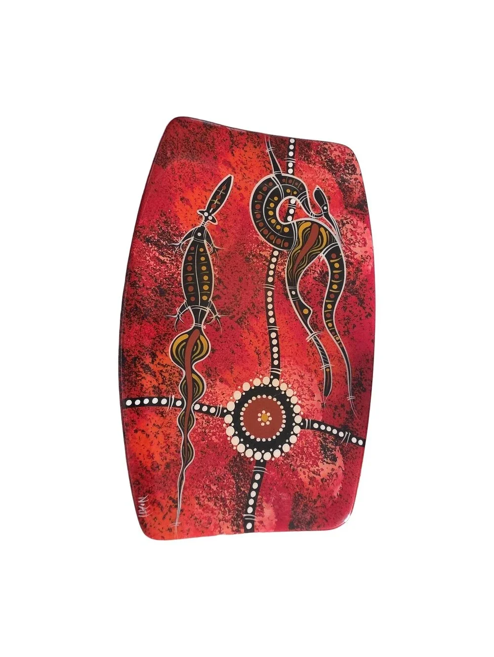 Australian Waterhole Dreaming Hand Painted Pottery Platter Signed N’All QLD